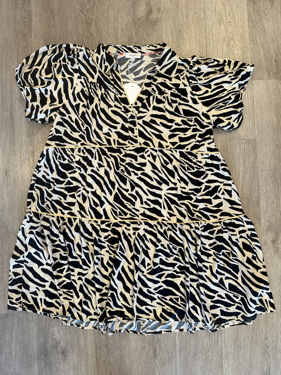 Taupe/Black Animal Print Tiered Dress