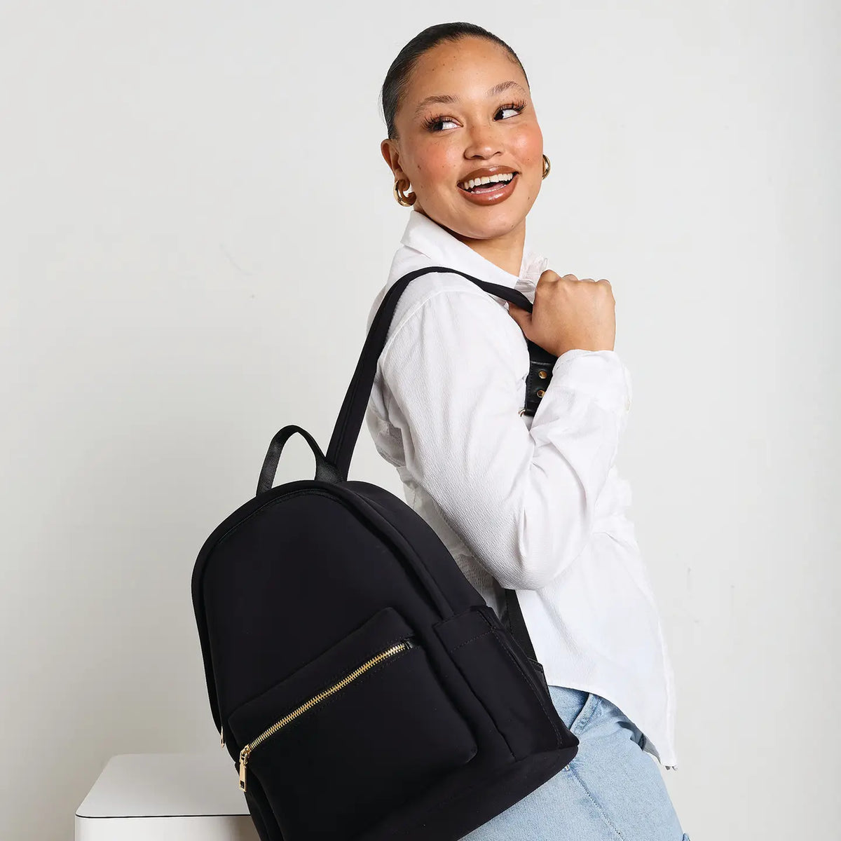 Tess Neoprene Backpack Lilac Grey with Front Pocket Lilac Chevron Kane Double Pocket Backpack – SBT Stitches main image 4