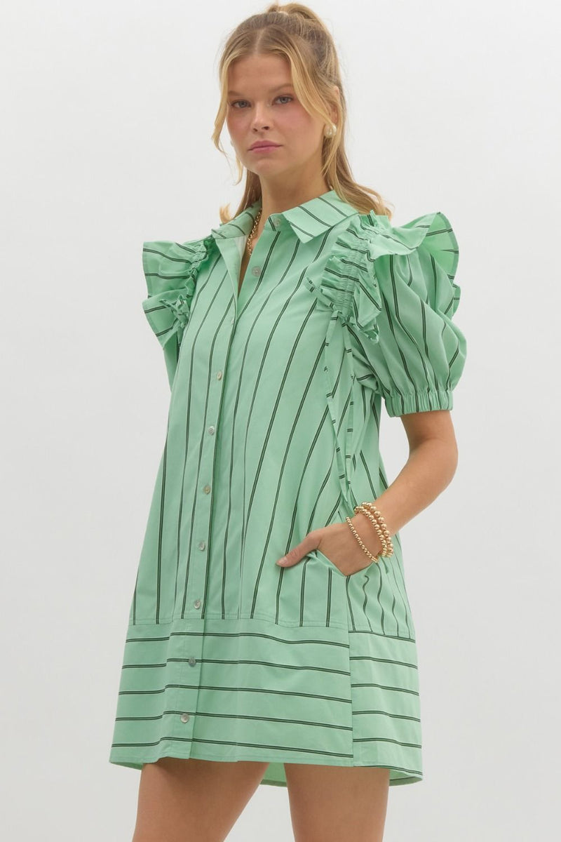 Green Stripe Shirt Dress D25458 Simply Chic Monogram Boutique Rockingham Green Stripe Shirt Dress D25458 Simply Chic Monogram Boutique Rockingham