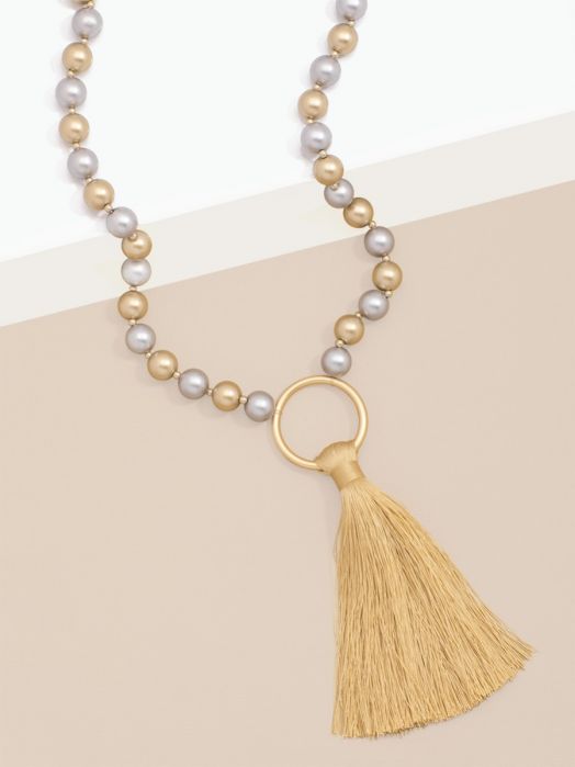 Matte Gold/Silver Beaded Tassel Necklace