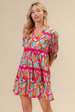 Pink Print Dress w/ Wave Trim ID1787