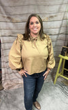 Camel Top w/ Ribbon-Tie Neck
