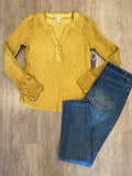 Chartreuse V-NECK HENLEY TOP