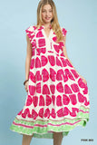 Pink Abstract Print Tiered Midi Dress C5778