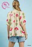 Cream Abstract Print Top K1921