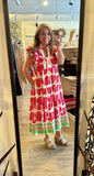 Pink Abstract Print Tiered Midi Dress C5778