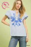 Peri V-Neck Stripe Top with Lace Trim K1919