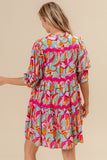 Pink Print Dress w/ Wave Trim ID1787