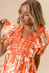 Orange/Cream Floral Print Top IT1456