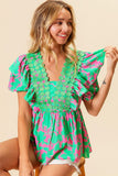 Jade/Pink Floral Print Top IT1456