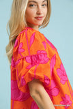 Tangerine Floral Puff Sleeve Blouse C5774