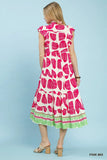Pink Abstract Print Tiered Midi Dress C5778