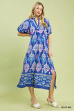 Boho Border Print Midi Dress K1937