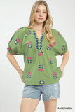 Green Two Tone Border Print Top K1837