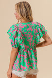 Jade/Pink Floral Print Top IT1456
