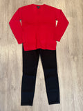 L/S V NK SWEATER W/CABLES- Scarlet