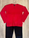 L/S V NK SWEATER W/CABLES- Scarlet