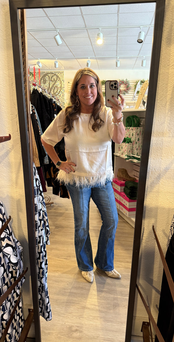 Champagne Satin Feather Trim Top T10772