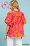Tangerine Floral Puff Sleeve Blouse C5774