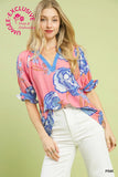 Floral V-Neck Puff Sleeve Top K1583