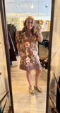Brown Floral Puff Sleeve Dress D27948