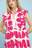 Pink Abstract Print Tiered Midi Dress C5778
