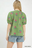 Green Two Tone Border Print Top K1837