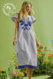 Blue Stripe Midi Dress with Lace Trim K1920
