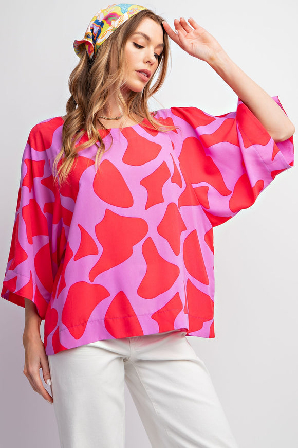 Lilac Coral Print Woven Top
