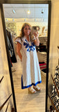 Blue Stripe Midi Dress with Lace Trim K1920