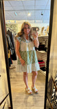 Green Mix Patchwork Flutter Sleeve Tiered Dress C6078