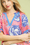 Floral V-Neck Puff Sleeve Top K1583