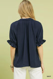 Navy Solid Collared V-Neck Top K1524