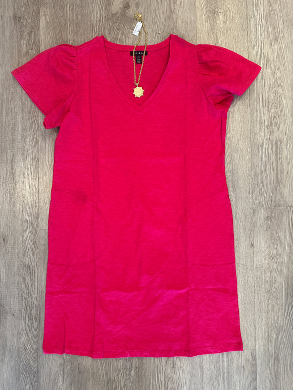 FLUTTER SLV V NECK DRESS