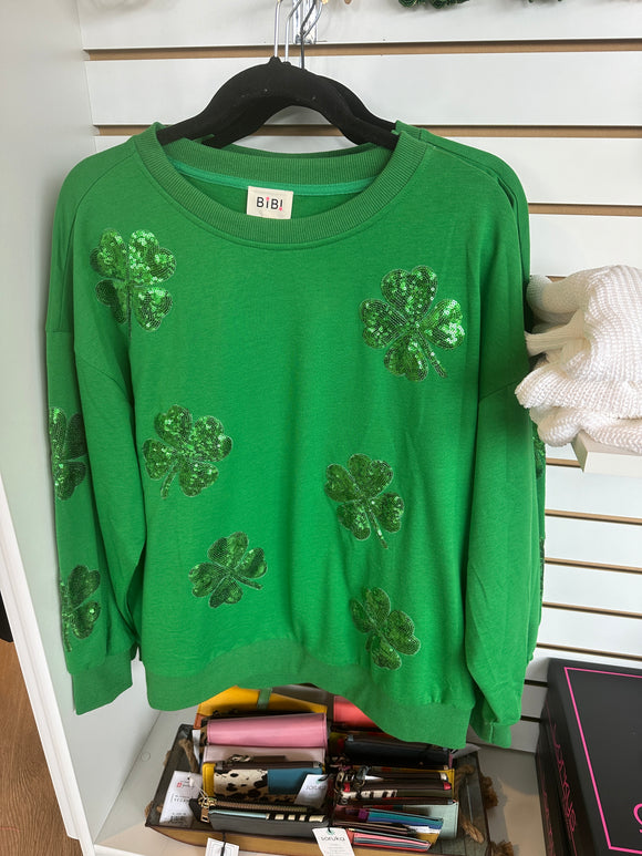 St. Patrick Clover Sequin Pullover