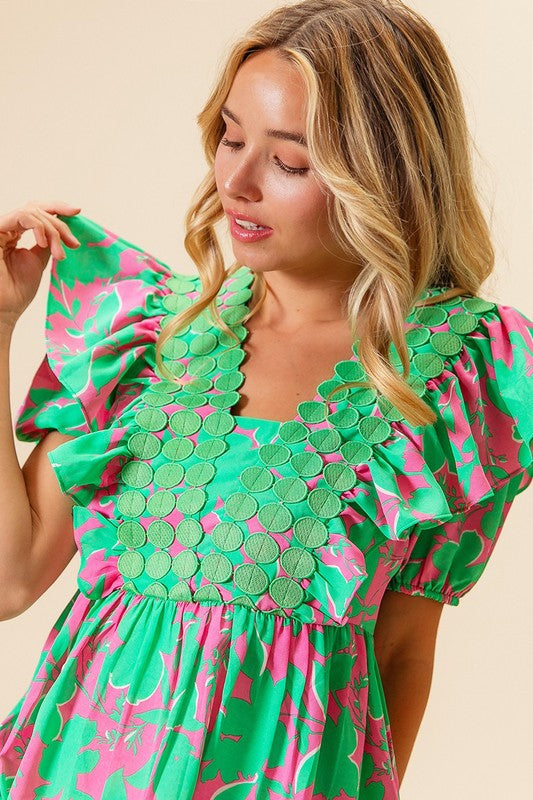 Jade/Pink Floral Print Top IT1456