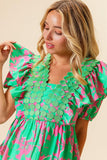Jade/Pink Floral Print Top IT1456