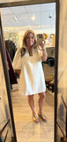High Neck Jacquard Mini Dress-Cream K1244