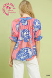 Floral V-Neck Puff Sleeve Top K1583