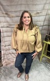 Camel Top w/ Ribbon-Tie Neck