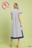 Blue Stripe Midi Dress with Lace Trim K1920