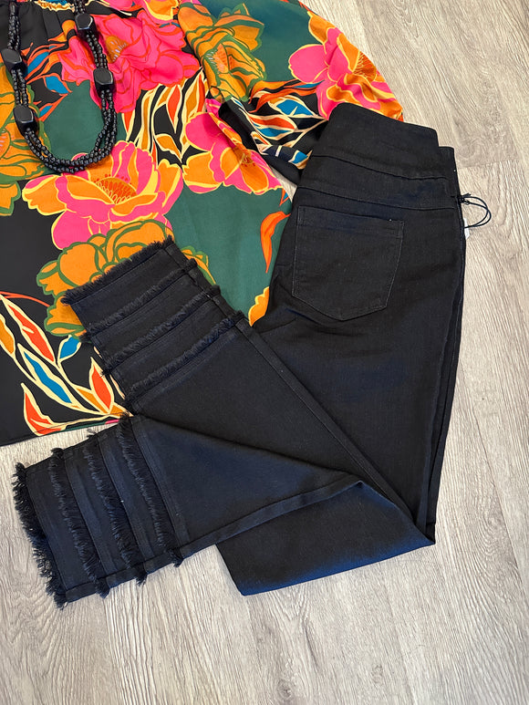 LuLu-B Black Denim Fringe Capri