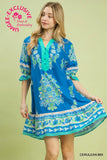Print Henley Tiered Mini Dress C5848