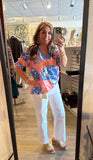 Floral V-Neck Puff Sleeve Top K1583