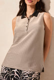 SLVLESS POLO TOP W/SIDE SLITS-Pebble