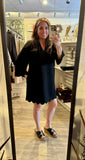 Black 3/4 Sleeve Scallop Hem Dress G15395