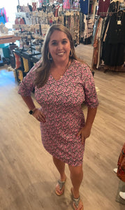 V-Neck Elbow Sleeve Dress
