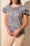 FLUTTER SLV BLOUSE W/ DECORATIVE TAPE- Safari