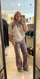 Zenana Acid Wash Frayed Hem Straight Wide Pant- Mahogany