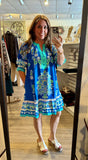 Print Henley Tiered Mini Dress C5848